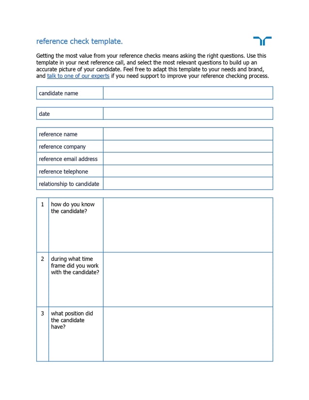 Reference Answers download | reference check question template